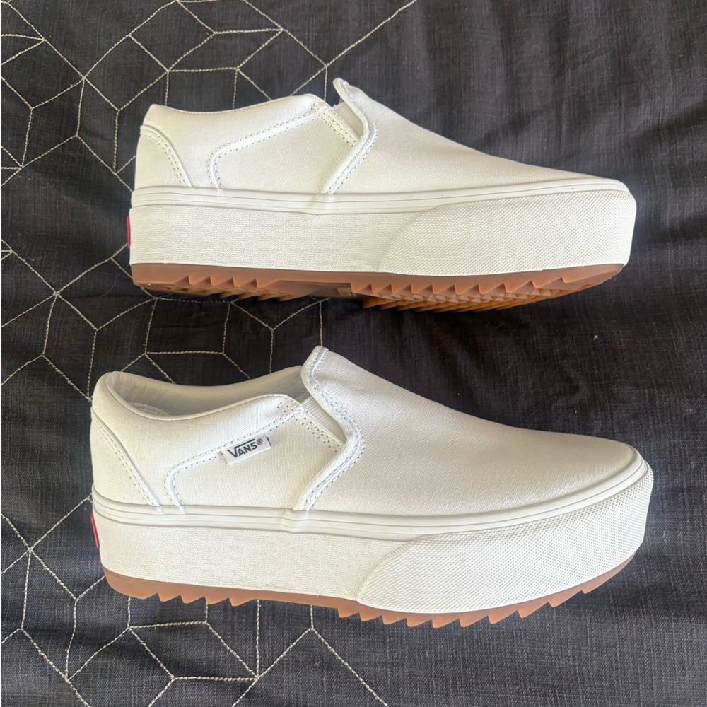 Vans® WHITE Asher Platform Women's Slip-On Shoes Sneakers Sz 8.5 - Picture 9 of 15
